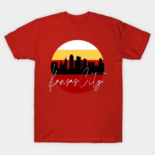 Kansas City Skyline Football Colors T-Shirt by funandgames